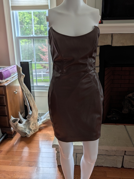 Fashion Nova Dresses & Skirts - Fashion Nova Brown Faux Leather Mini Dress